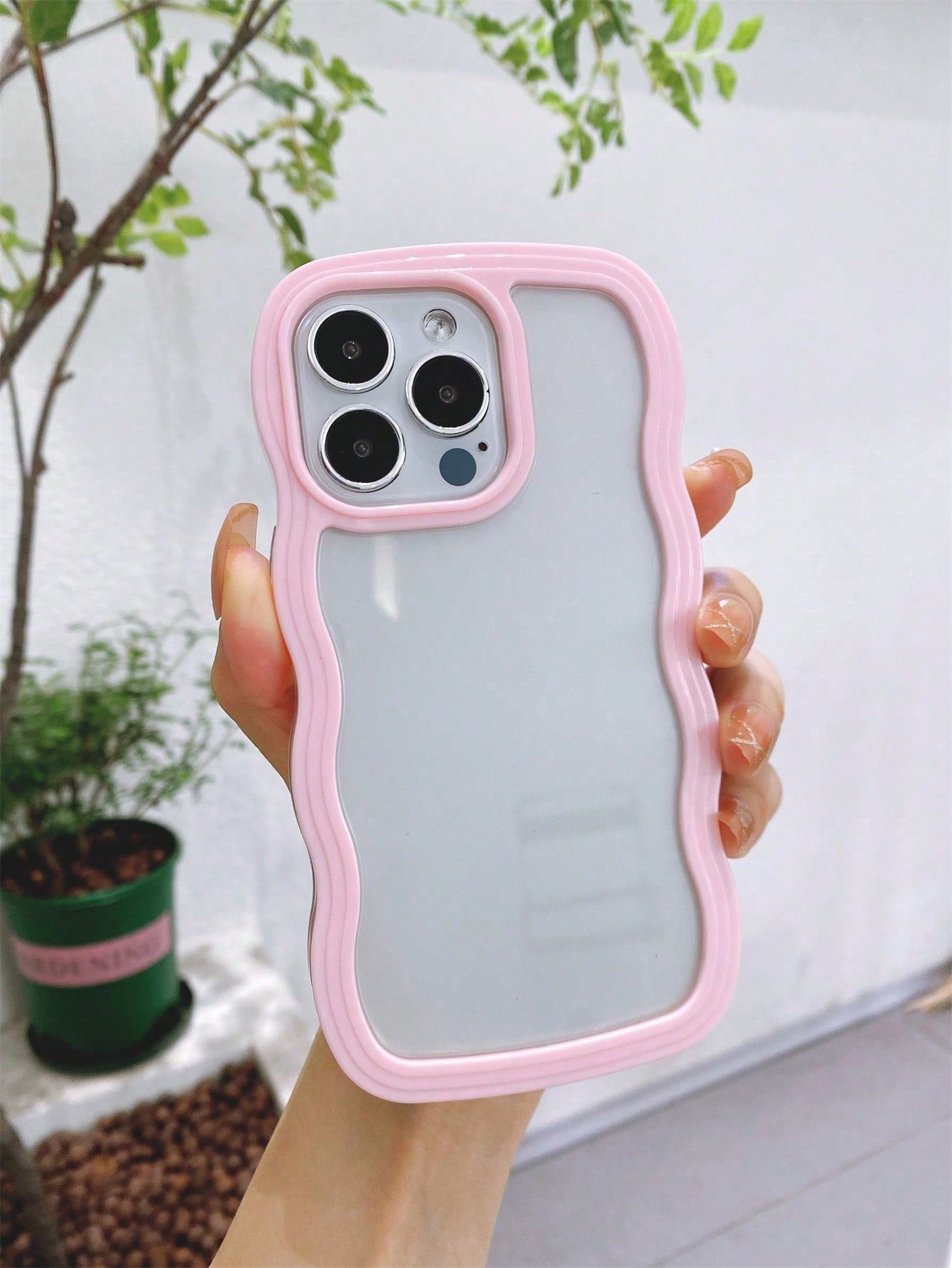 Pink Dual-Layer Wavy Design Phone Case, Shockproof, Anti-Sweat, Anti-Fingerprint, Wear-Resistant, Fade-Resistant, Compatible With IPhone Waterproof Anti-Fall Scratch Resistant