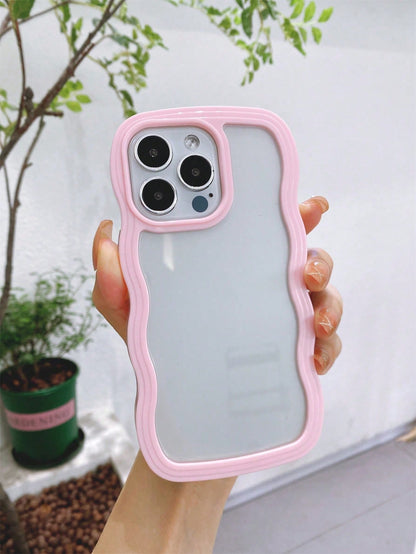Pink Dual-Layer Wavy Design Phone Case, Shockproof, Anti-Sweat, Anti-Fingerprint, Wear-Resistant, Fade-Resistant, Compatible With IPhone Waterproof Anti-Fall Scratch Resistant