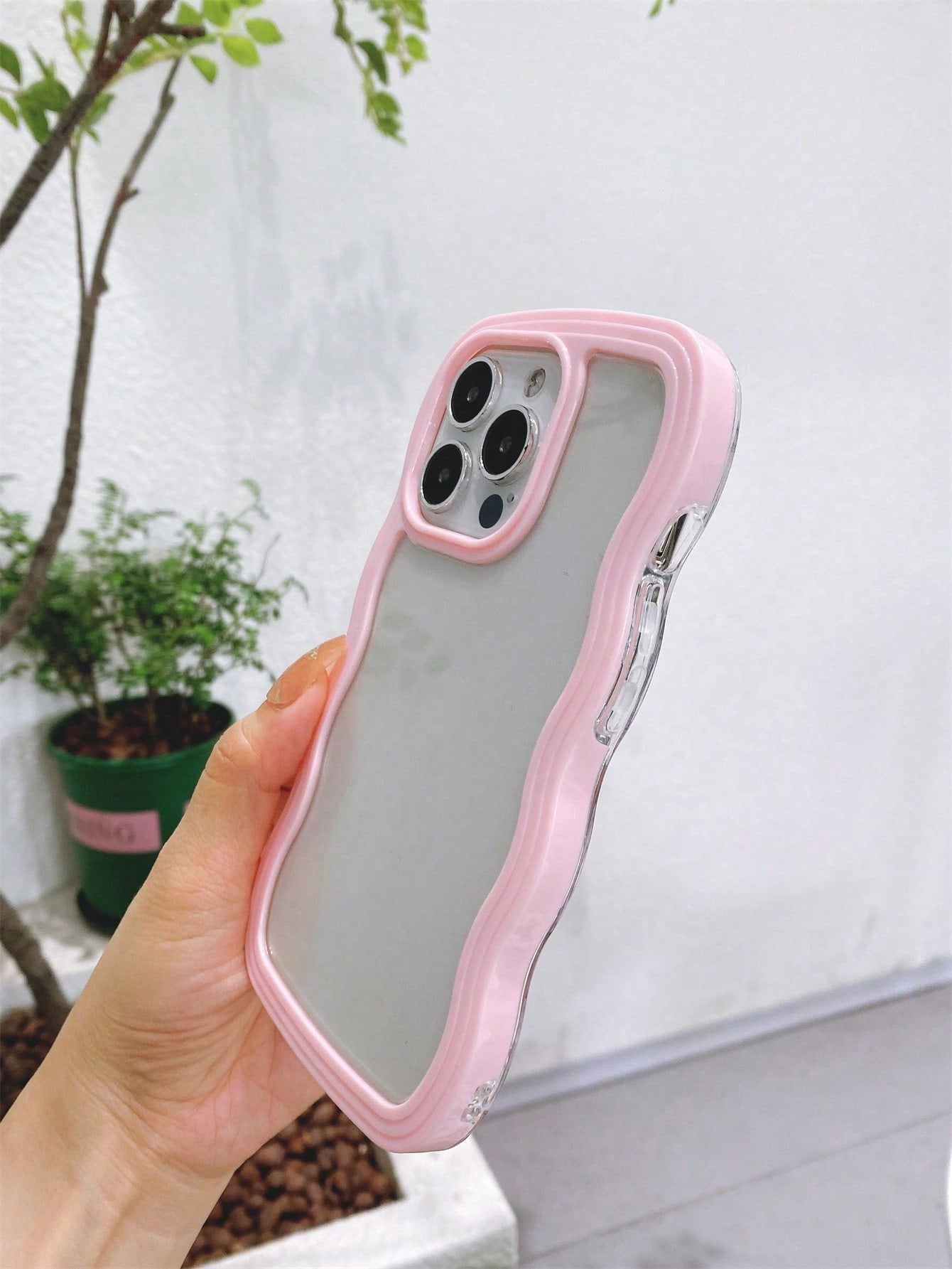 Pink Dual-Layer Wavy Design Phone Case, Shockproof, Anti-Sweat, Anti-Fingerprint, Wear-Resistant, Fade-Resistant, Compatible With IPhone Waterproof Anti-Fall Scratch Resistant