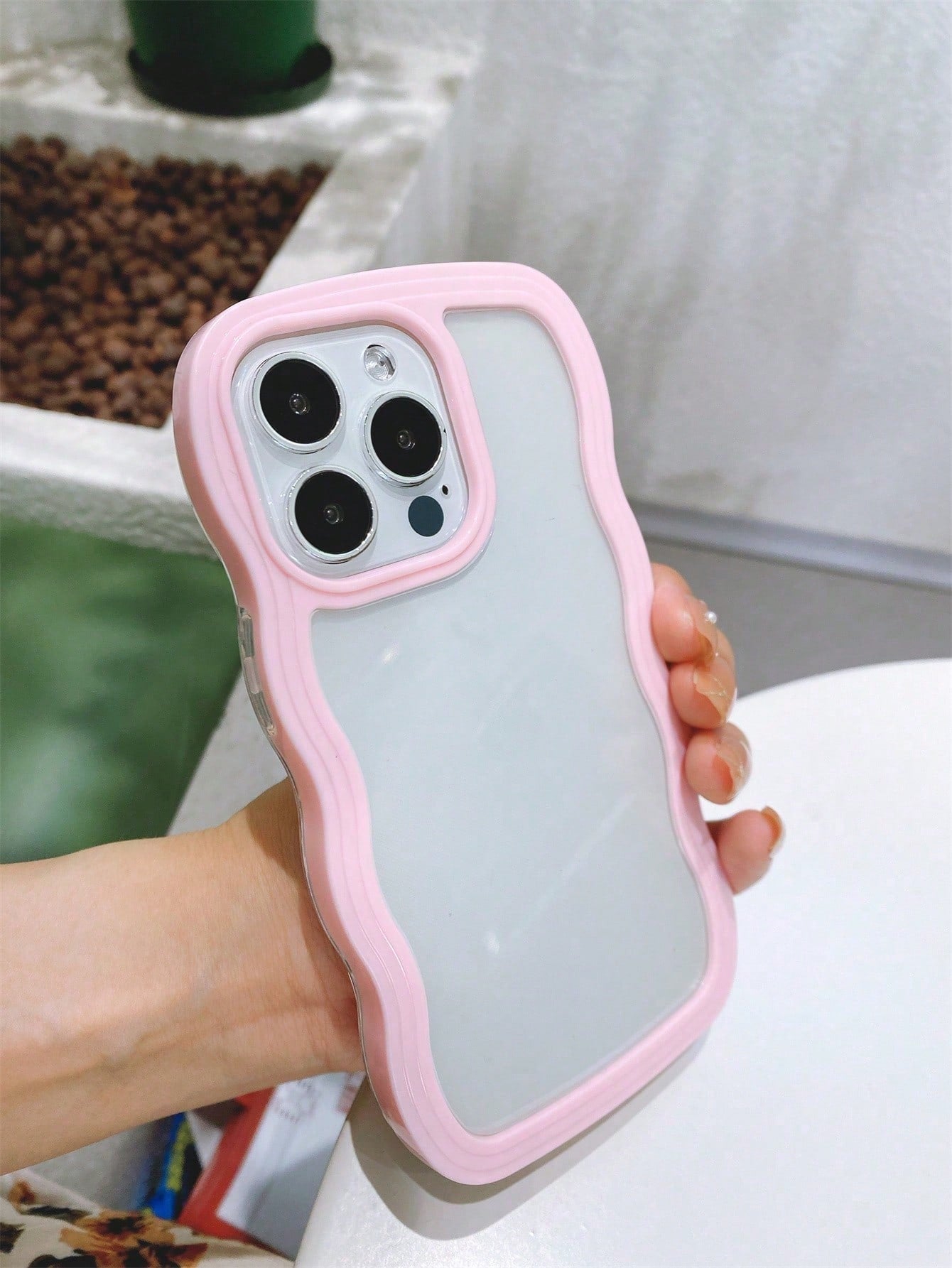 Pink Dual-Layer Wavy Design Phone Case, Shockproof, Anti-Sweat, Anti-Fingerprint, Wear-Resistant, Fade-Resistant, Compatible With IPhone Waterproof Anti-Fall Scratch Resistant