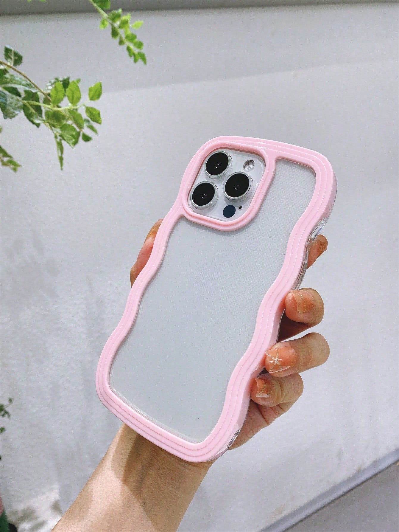 Pink Dual-Layer Wavy Design Phone Case, Shockproof, Anti-Sweat, Anti-Fingerprint, Wear-Resistant, Fade-Resistant, Compatible With IPhone Waterproof Anti-Fall Scratch Resistant