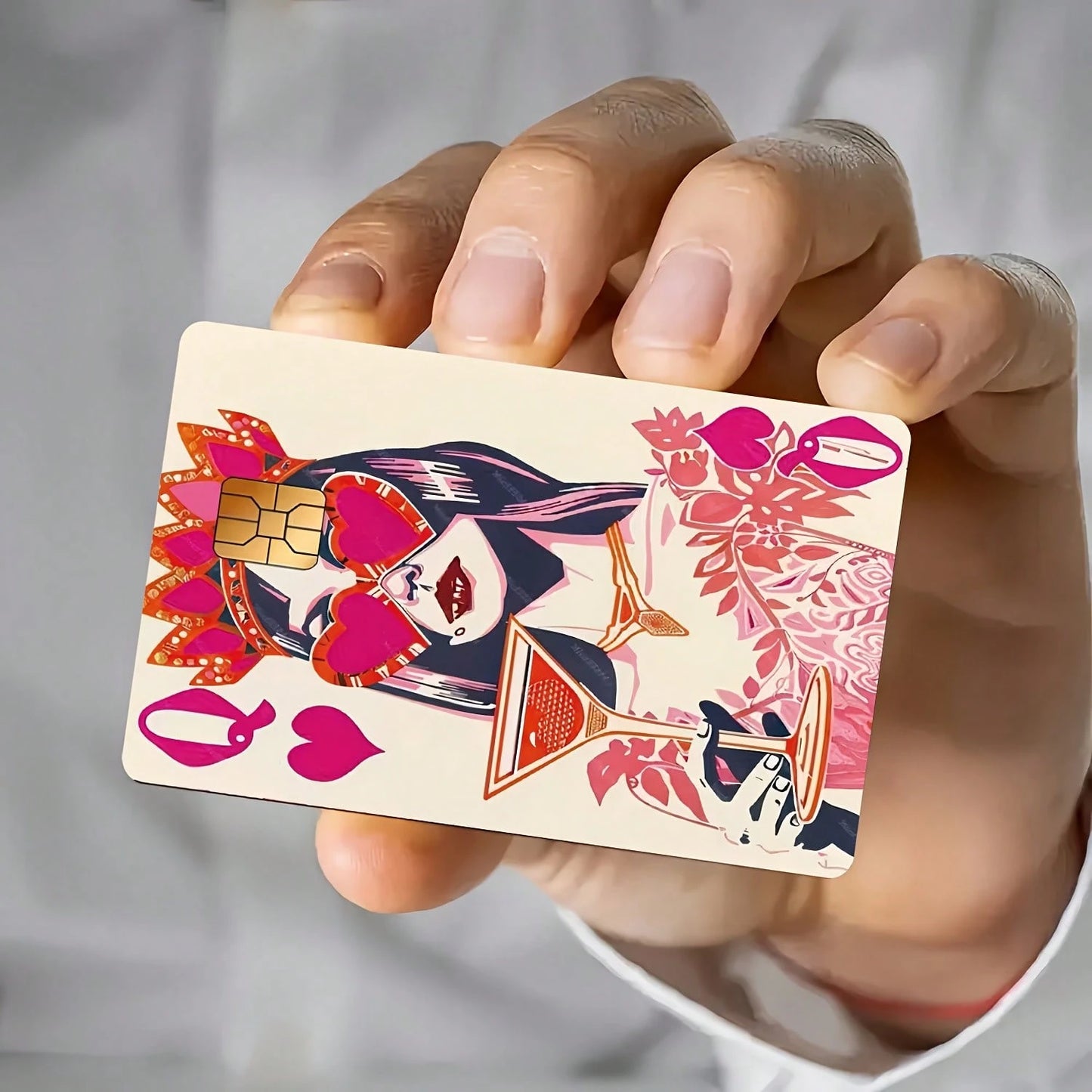 Pink Heart Queen Playing Card Design Credit Card Sticker, Suitable For EBT, Transportation, Keys, Credit Cards, Debit Cards, Bank Cards Protection, Bubble-Free, High Quality, Designed For Small Cards
