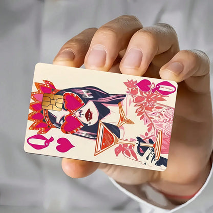 Pink Heart Queen Playing Card Design Credit Card Sticker, Suitable For EBT, Transportation, Keys, Credit Cards, Debit Cards, Bank Cards Protection, Bubble-Free, High Quality, Designed For Small Cards