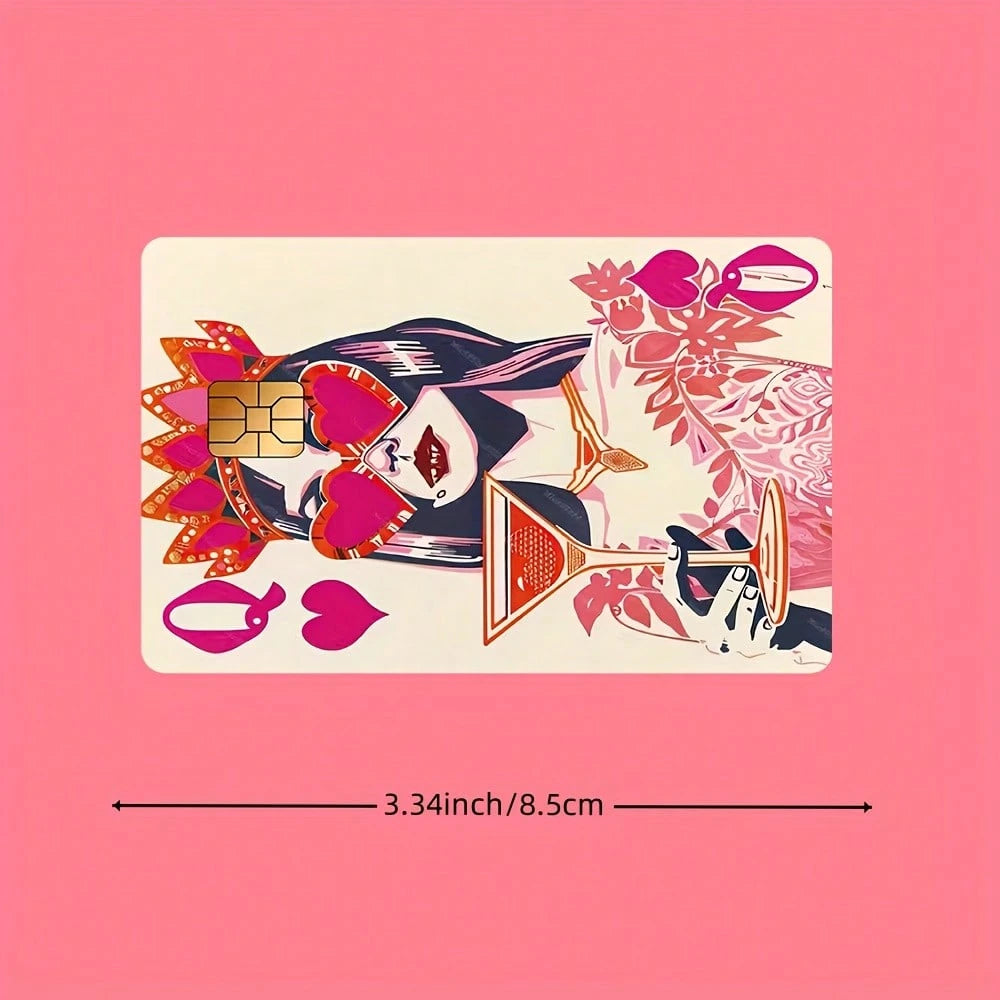 Pink Heart Queen Playing Card Design Credit Card Sticker, Suitable For EBT, Transportation, Keys, Credit Cards, Debit Cards, Bank Cards Protection, Bubble-Free, High Quality, Designed For Small Cards