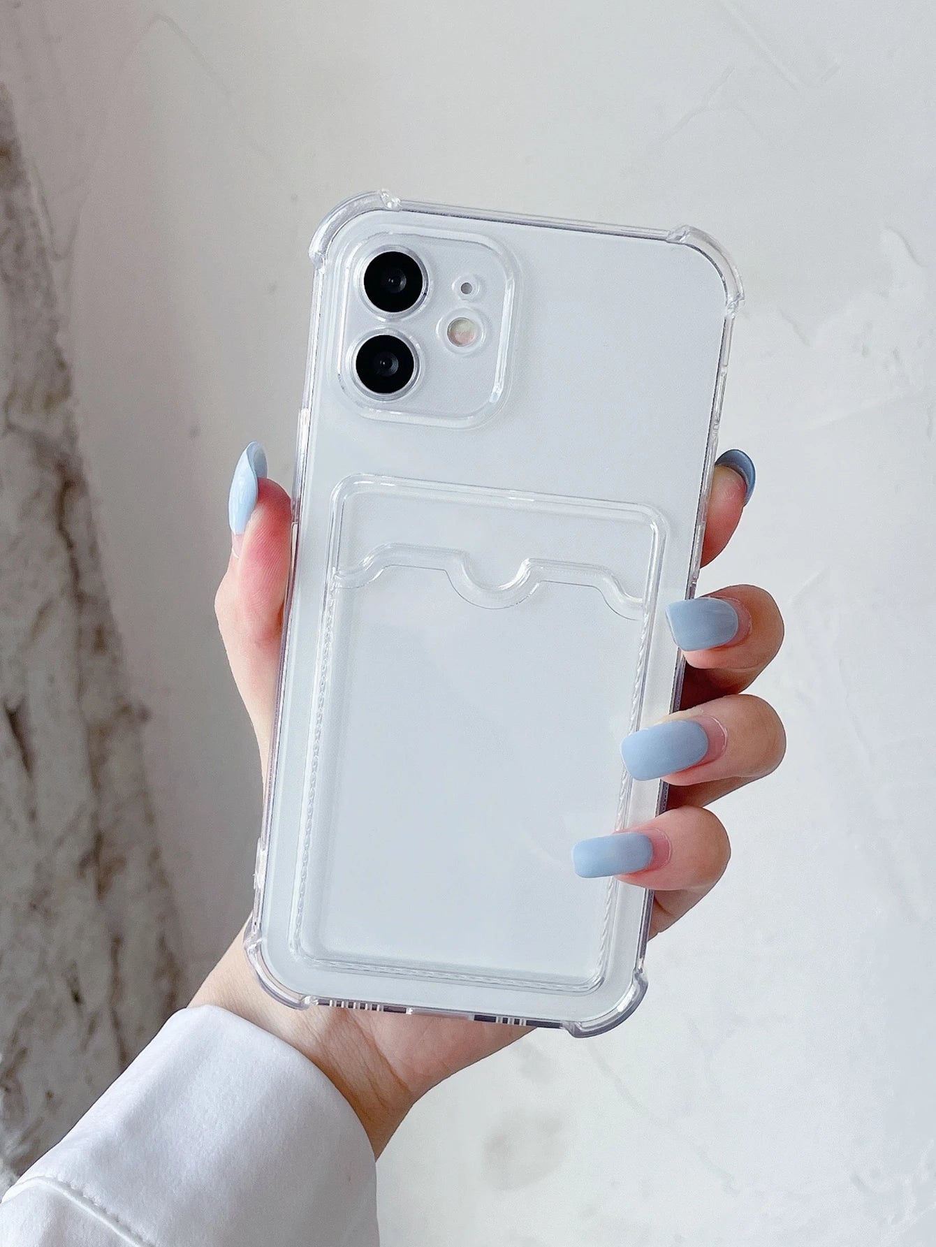 Pink Solid Color Apple Clear Card Slot Phone Case Waterproof Shockproof Anti-Fall Scratch Resistant Spring Gift