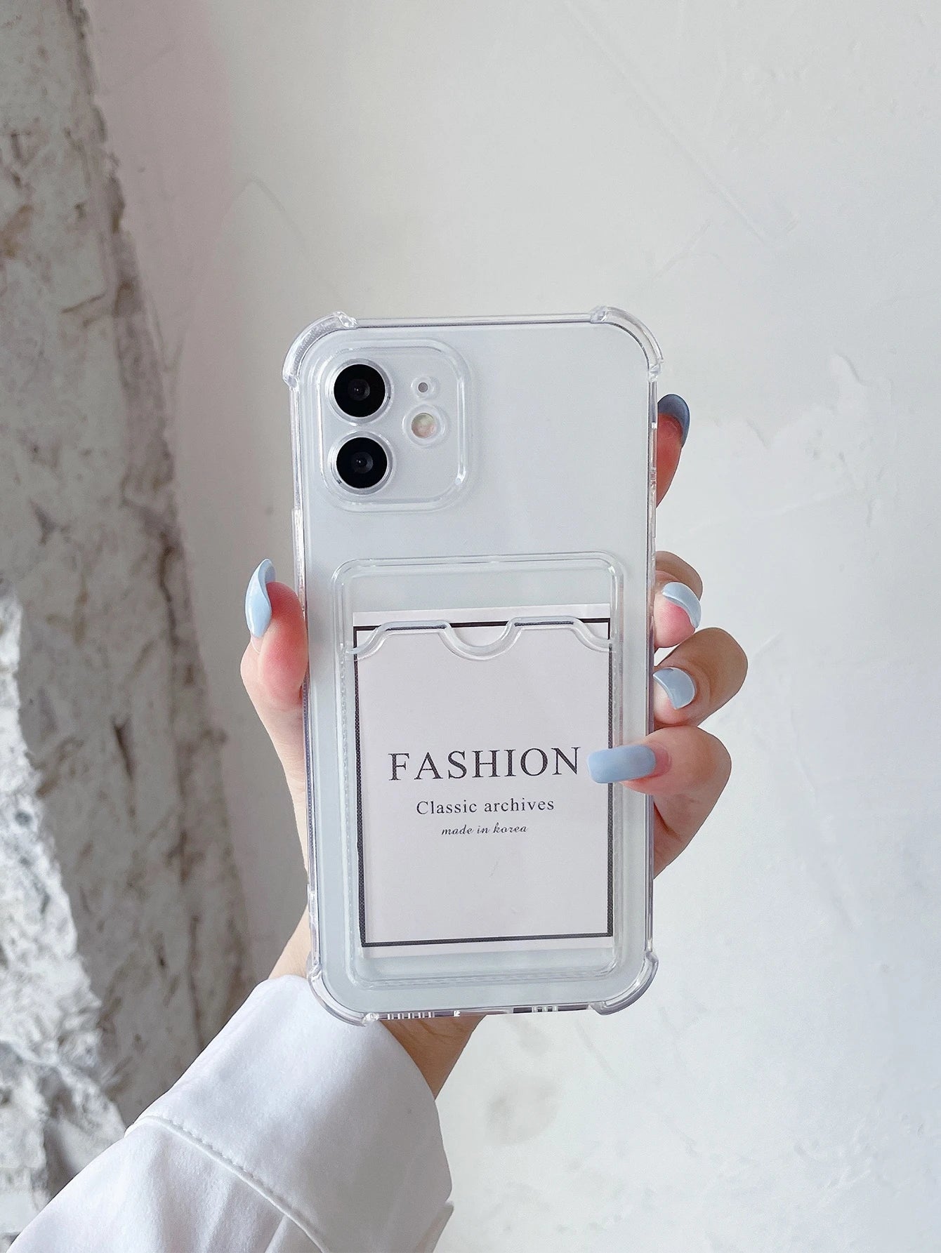 Pink Solid Color Apple Clear Card Slot Phone Case Waterproof Shockproof Anti-Fall Scratch Resistant Spring Gift