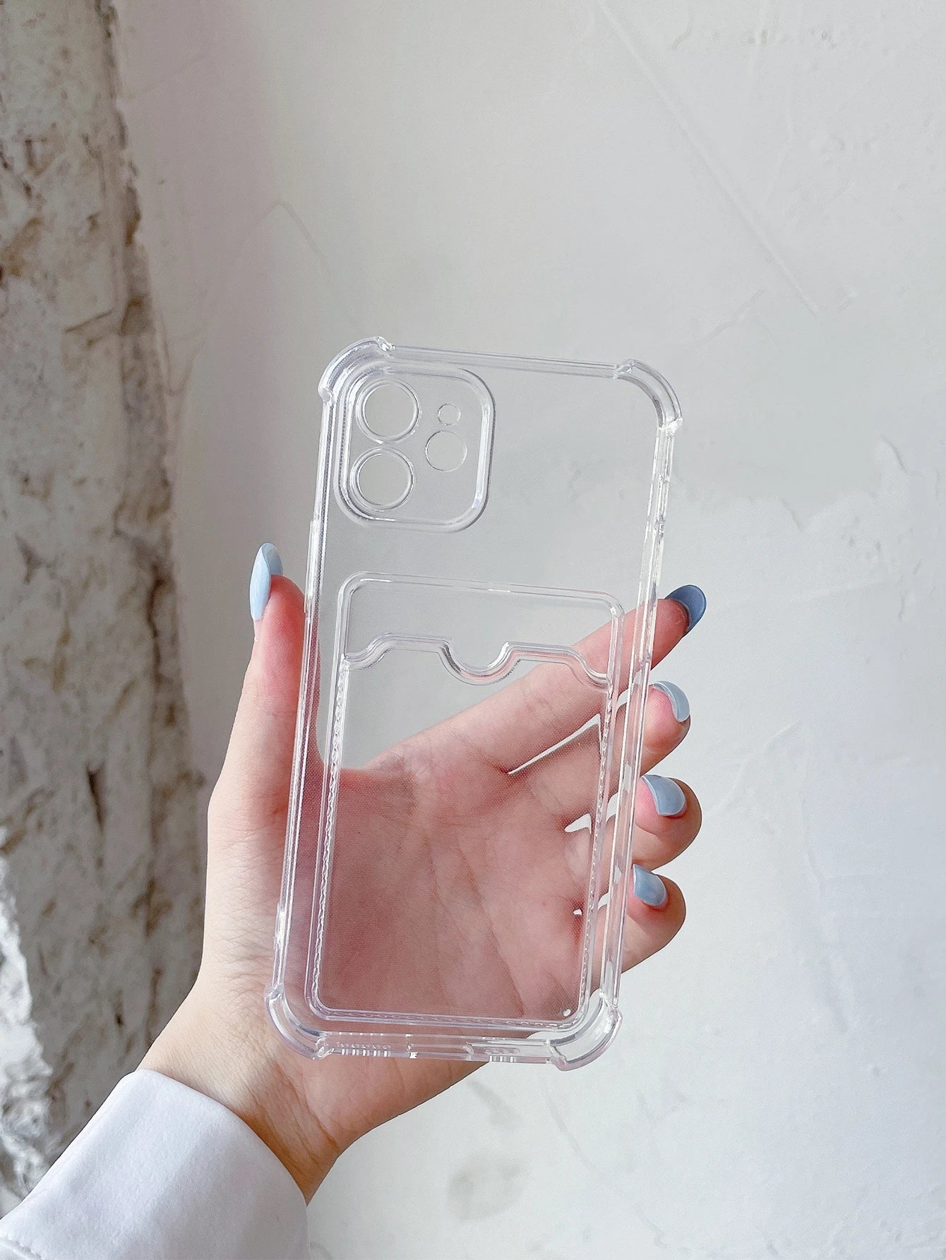 Pink Solid Color Apple Clear Card Slot Phone Case Waterproof Shockproof Anti-Fall Scratch Resistant Spring Gift