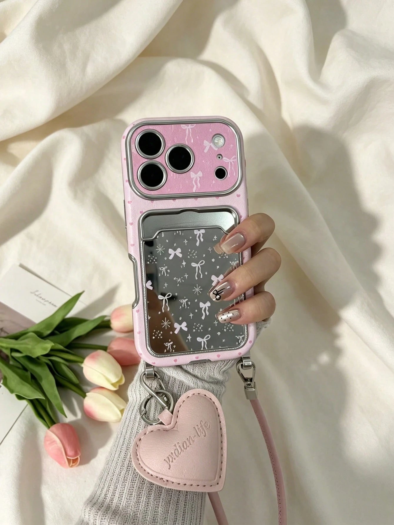 Pink Star Mirror Stand Phone Case With Lanyard, Y2K Vintage Elegant Style, Compatible With IPhone 17/17Pro/17ProMax/16/16Pro/16Plus/16ProMax/15/15Pro/15ProMax/14/14Pro/14ProMax/13/13Pro/13ProMax/Apple