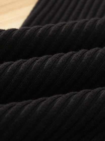 Playful Pals 3pcs/Set Baby Girls' Knitted Corduroy Elastic Leggings Black Autumn Basic Casual School Solid Color Pants Tights Bottoms Trousers All-Match All Season