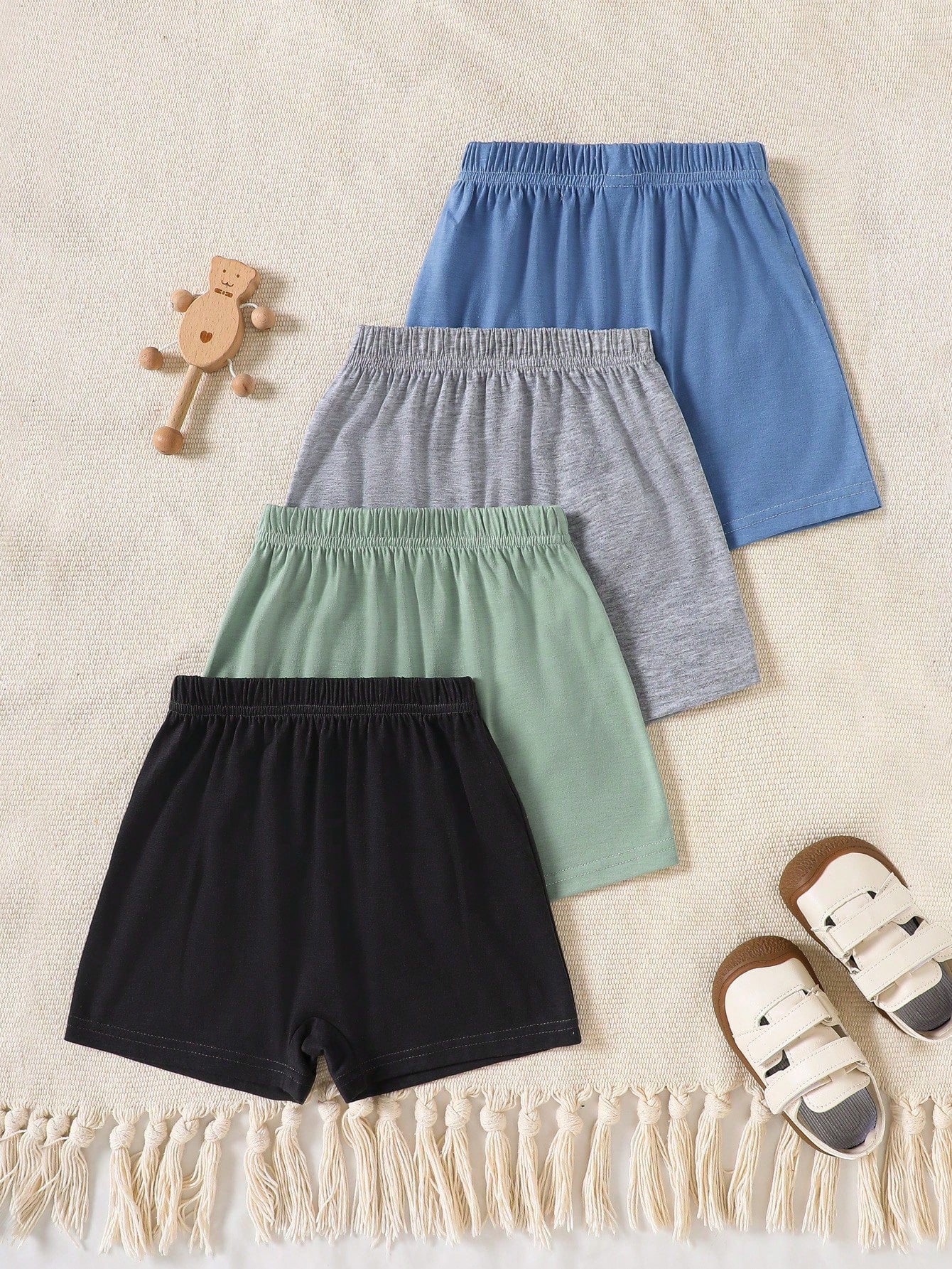 Playful Pals 4-Pack Baby Boy Plain Knit Casual Versatile Shorts