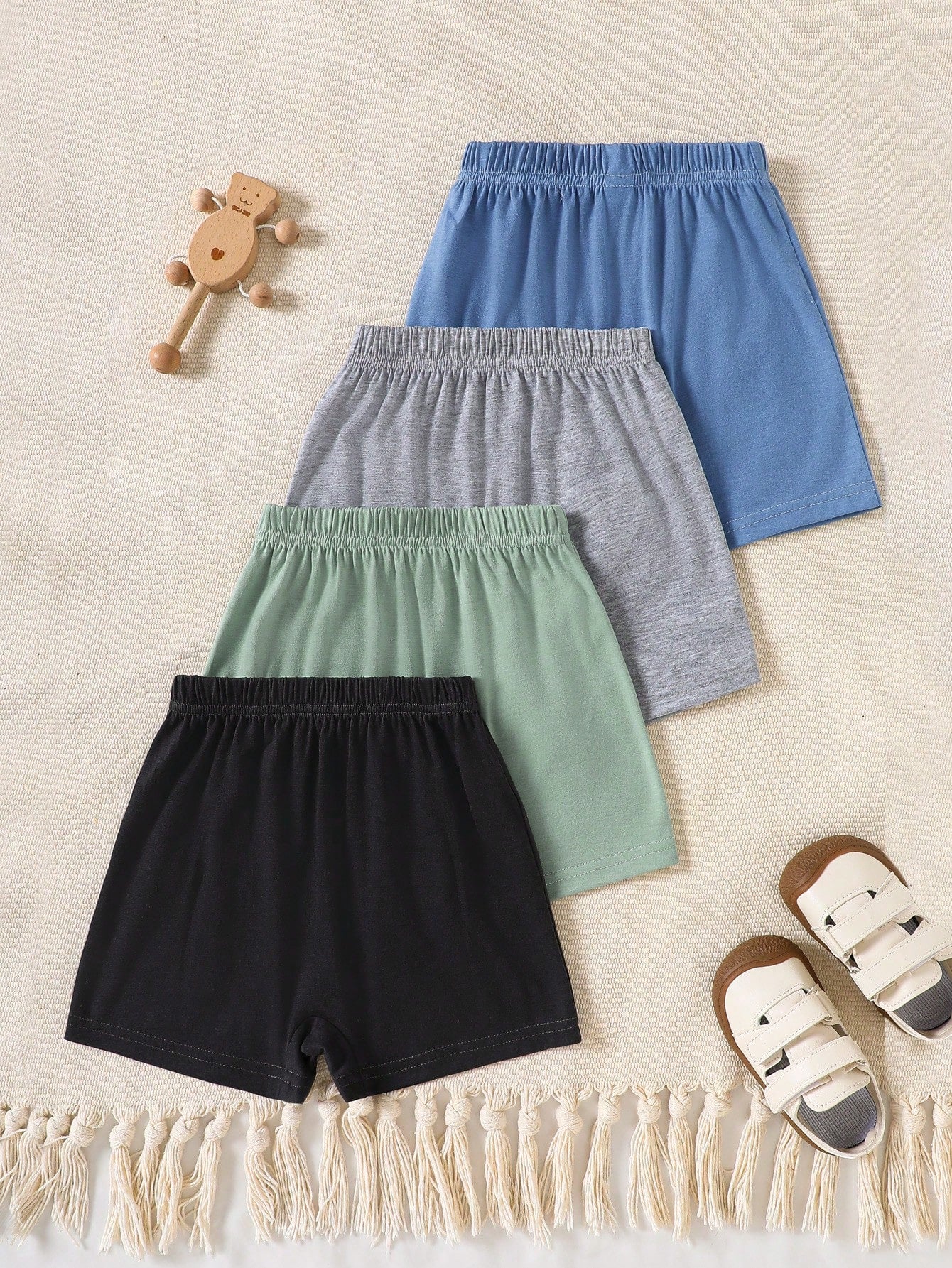 Playful Pals 4-Pack Baby Boy Plain Knit Casual Versatile Shorts