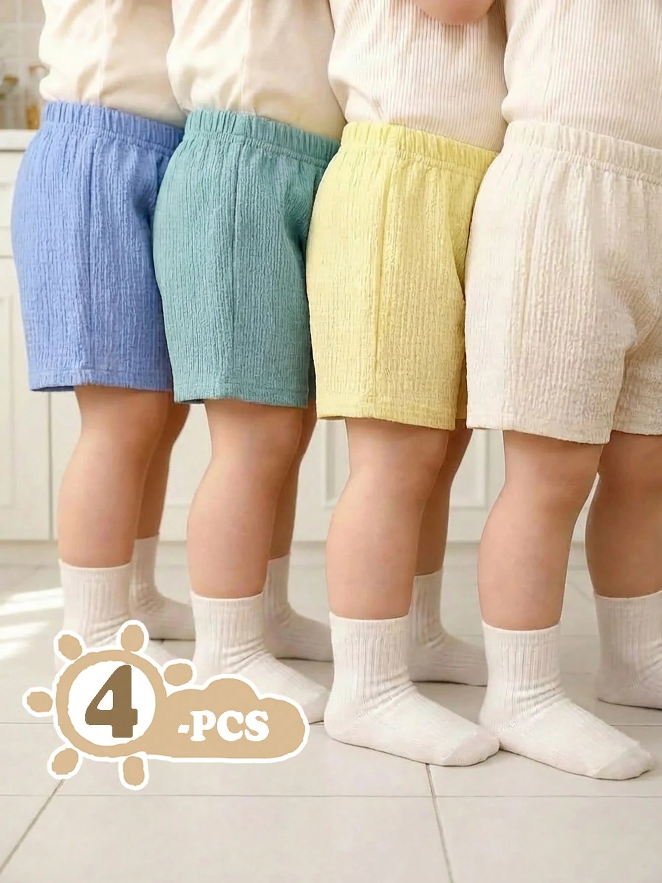 Playful Pals 4-Pack Baby Boy Plain Knit Casual Versatile Shorts