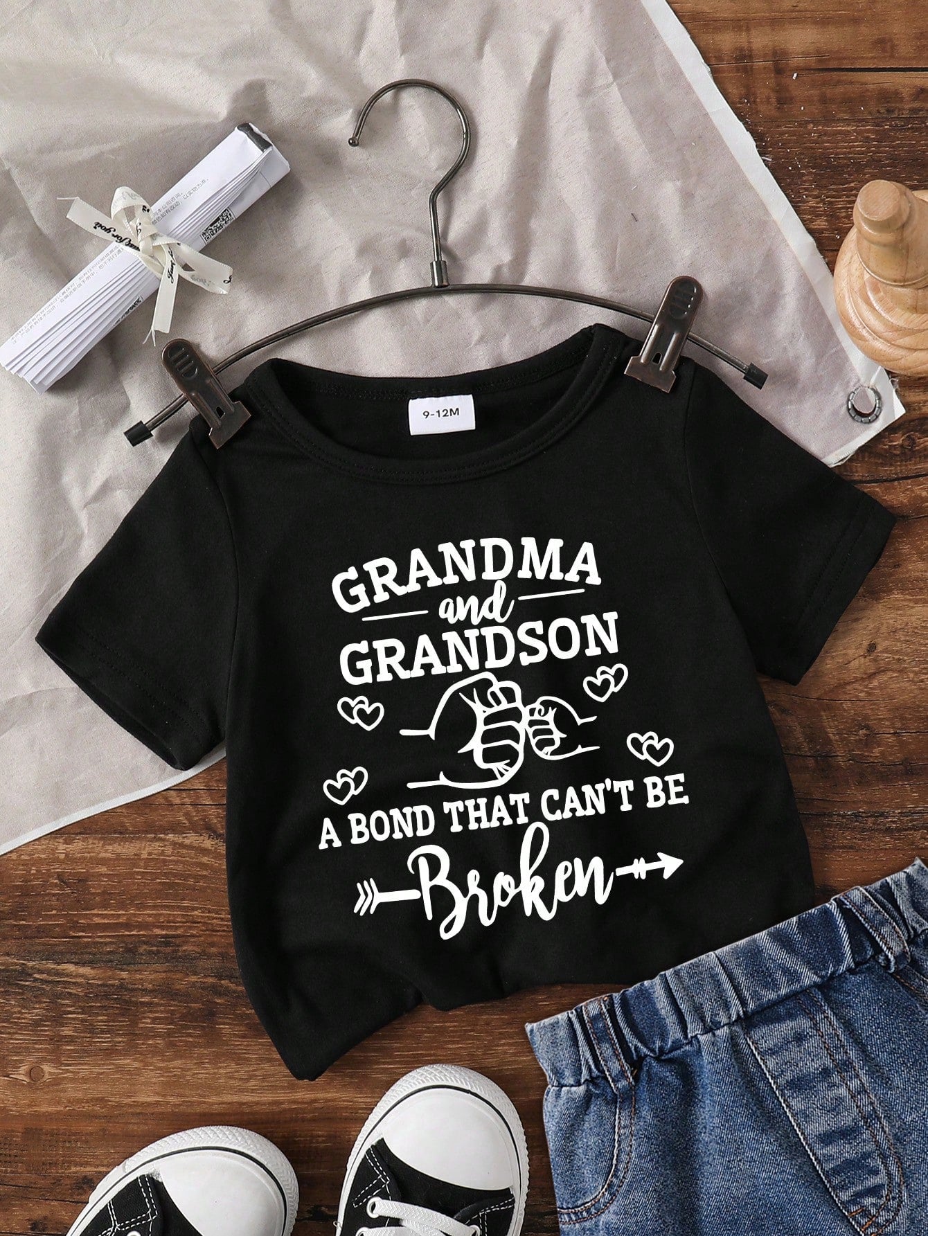 Playful Pals Baby Boy Minimalist Gesture Letter Print Short Sleeve T-Shirt, Spring/Summer