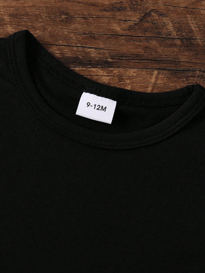 Playful Pals Baby Boy Minimalist Gesture Letter Print Short Sleeve T-Shirt, Spring/Summer