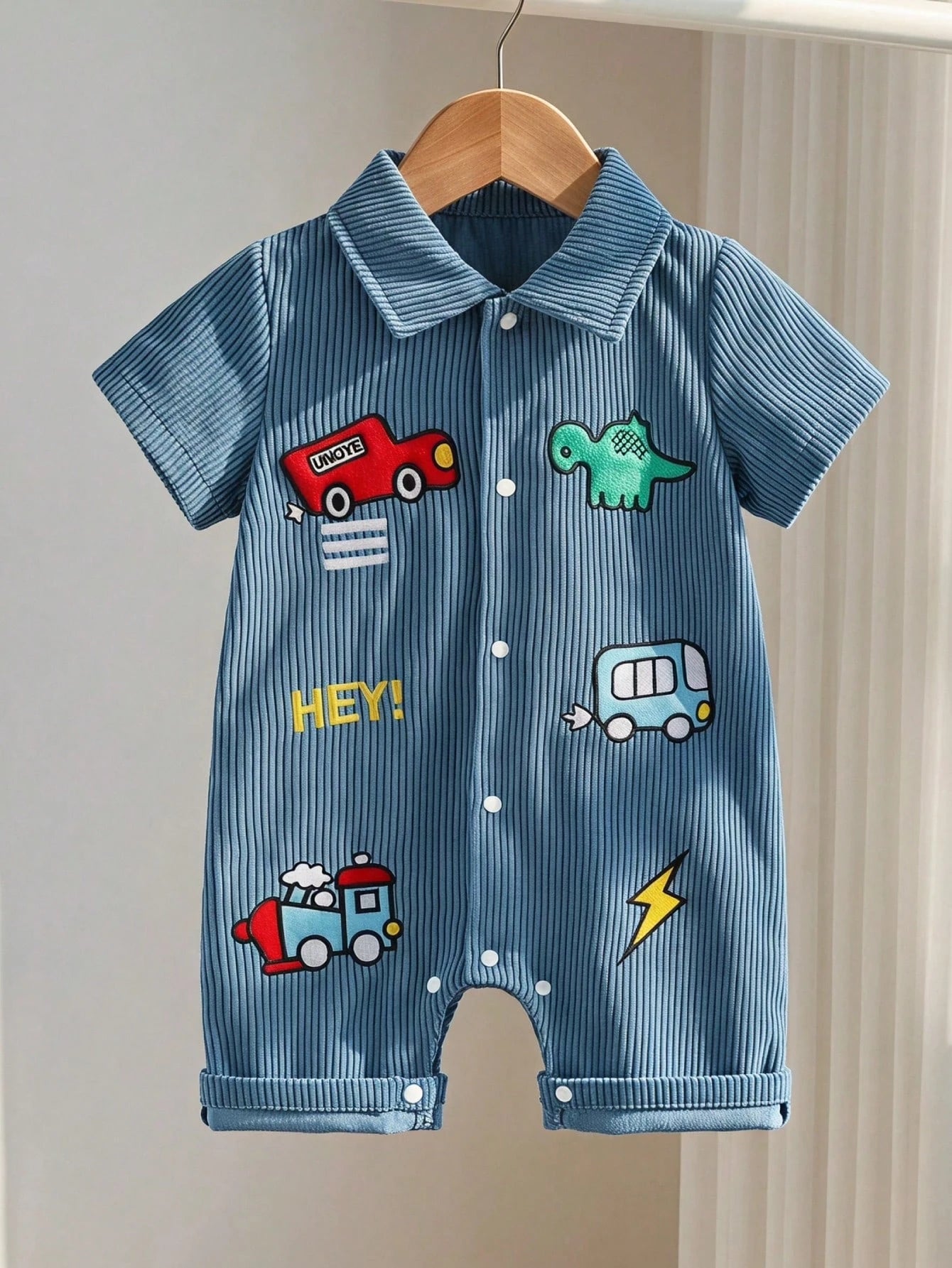 Playful Pals Baby Boy Summer Cartoon Car Dinosaur Short Sleeve Romper Bodysuit