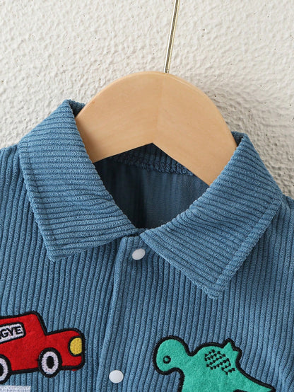 Playful Pals Baby Boy Summer Cartoon Car Dinosaur Short Sleeve Romper Bodysuit