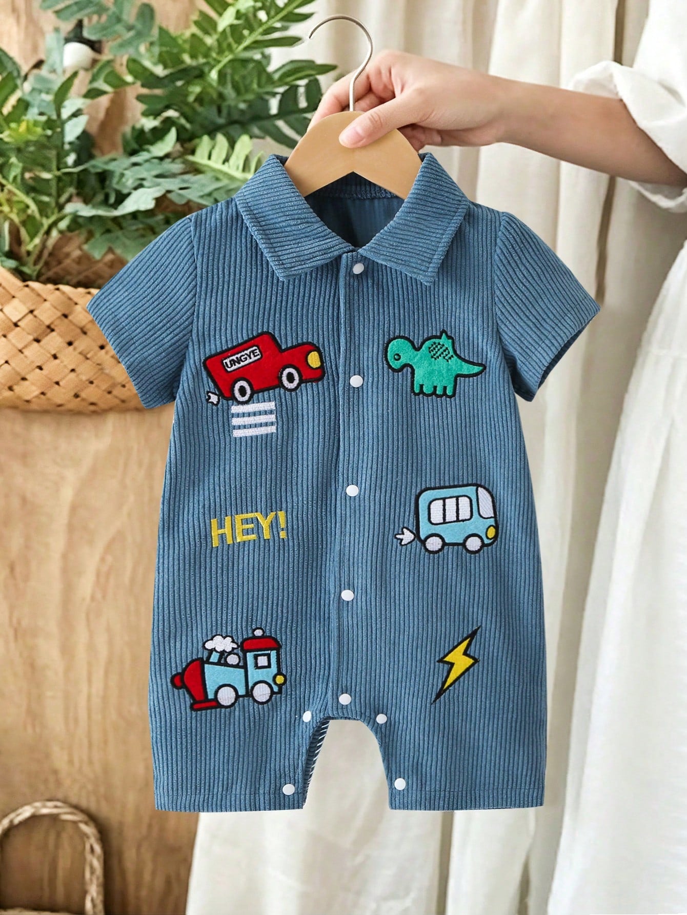 Playful Pals Baby Boy Summer Cartoon Car Dinosaur Short Sleeve Romper Bodysuit