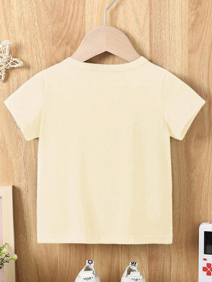 Playful Pals Baby BoyCasual Stylish Cute Cartoon Raccoon And "CUTE BUT FERAL" Letter Graphic Round Neck Fitted Short Sleeve T-Shirt, Discontinued