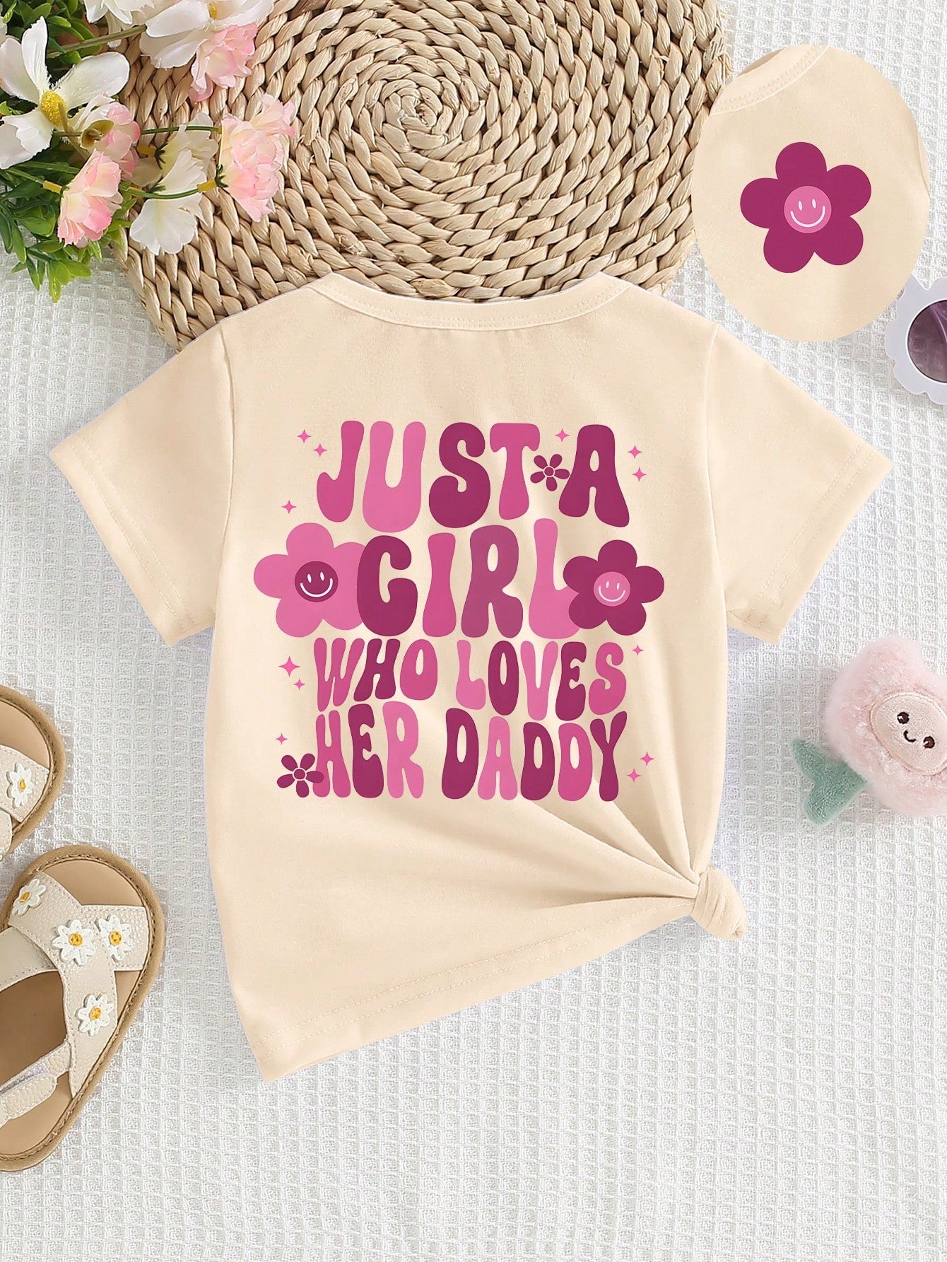 Playful Pals Baby Girl Casual Fashionable Colorful Gradient Letter Slogan Graphic Print Basic Short Sleeve T-Shirt