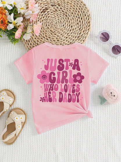 Playful Pals Baby Girl Casual Fashionable Colorful Gradient Letter Slogan Graphic Print Basic Short Sleeve T-Shirt