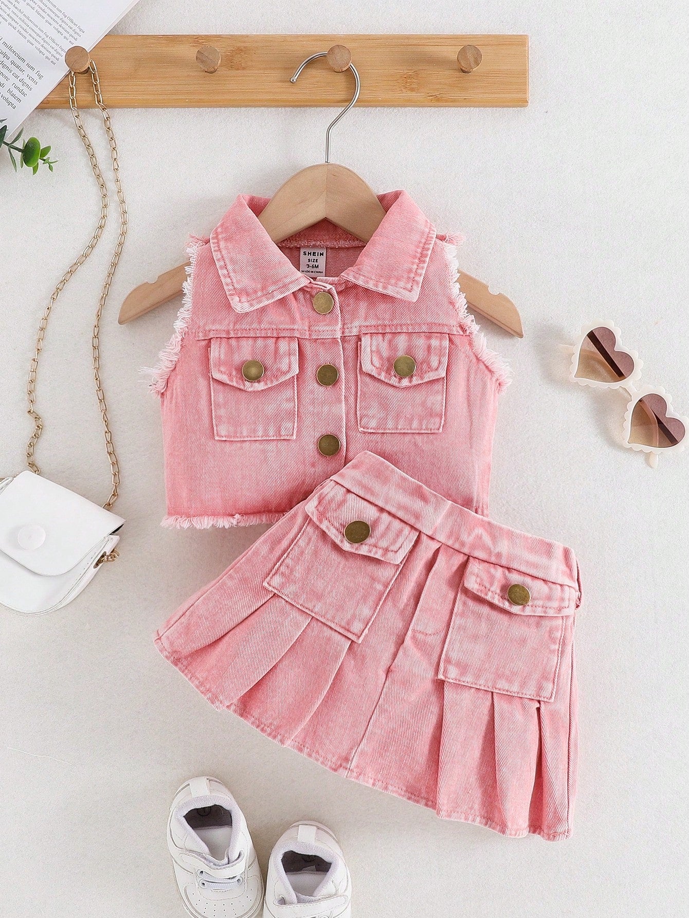Playful Pals Baby Girl Fashionable, Elegant & Chic Distressed Blue Denim Top + Matching Skirt Summer Outfit Set