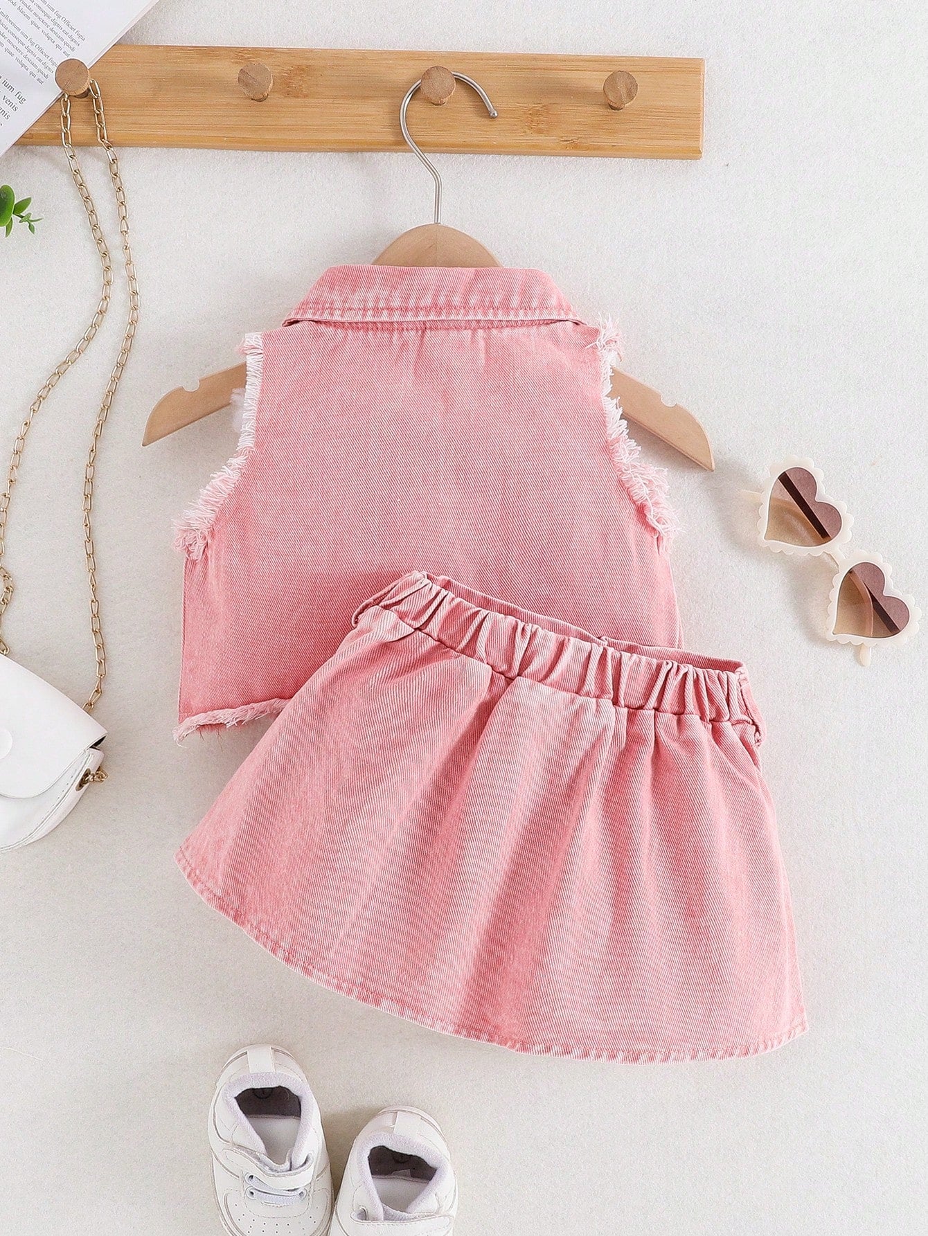Playful Pals Baby Girl Fashionable, Elegant & Chic Distressed Blue Denim Top + Matching Skirt Summer Outfit Set