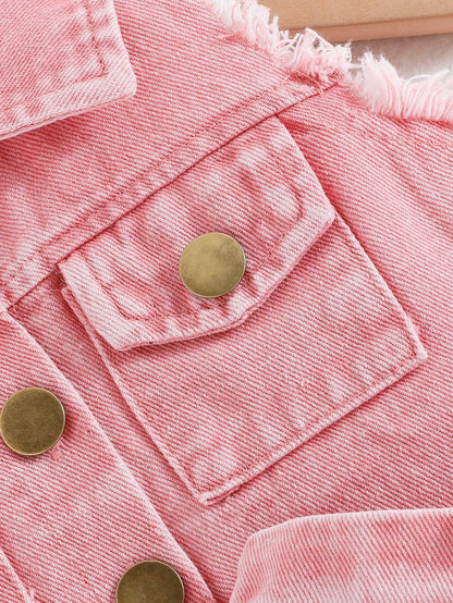 Playful Pals Baby Girl Fashionable, Elegant & Chic Distressed Blue Denim Top + Matching Skirt Summer Outfit Set