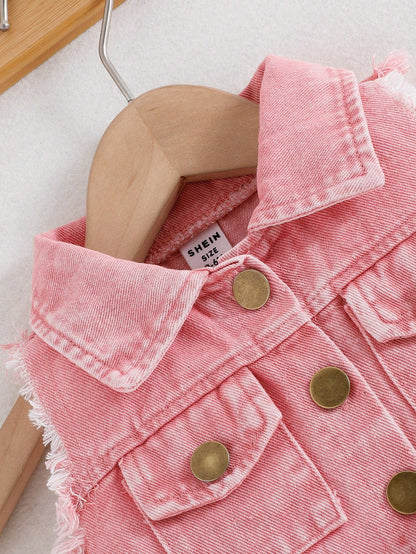 Playful Pals Baby Girl Fashionable, Elegant & Chic Distressed Blue Denim Top + Matching Skirt Summer Outfit Set