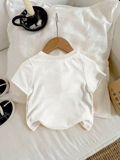 Playful Pals Baby Girl Slogan Graphic Short Sleeve Tee For Summer