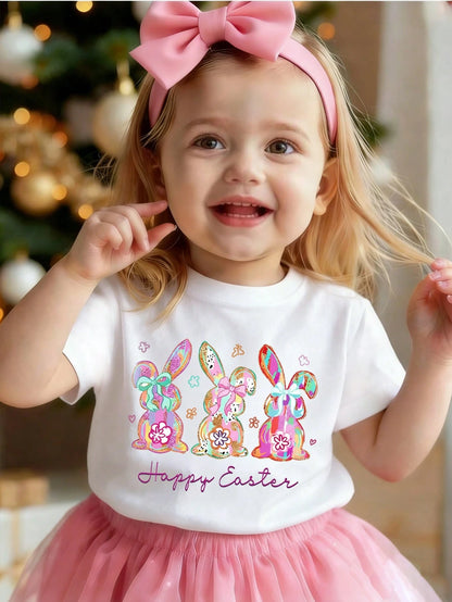 Playful Pals Baby Girl Slogan Graphic Short Sleeve Tee For Summer