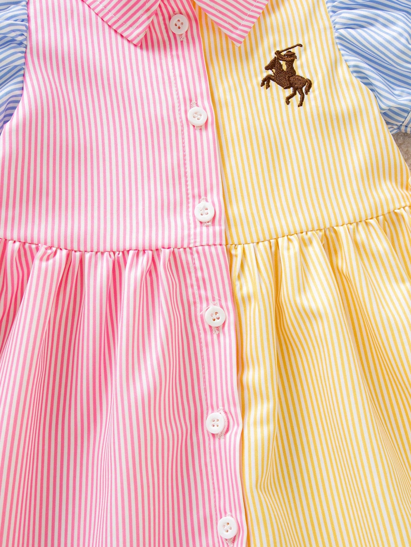 Playful Pals Baby Girls Casual Fashion Preppy Style Fresh Striped Petal Sleeve Short Sleeve Shirt Dress, Suitable For Spring/Summer, Outings, Daily Wear, School