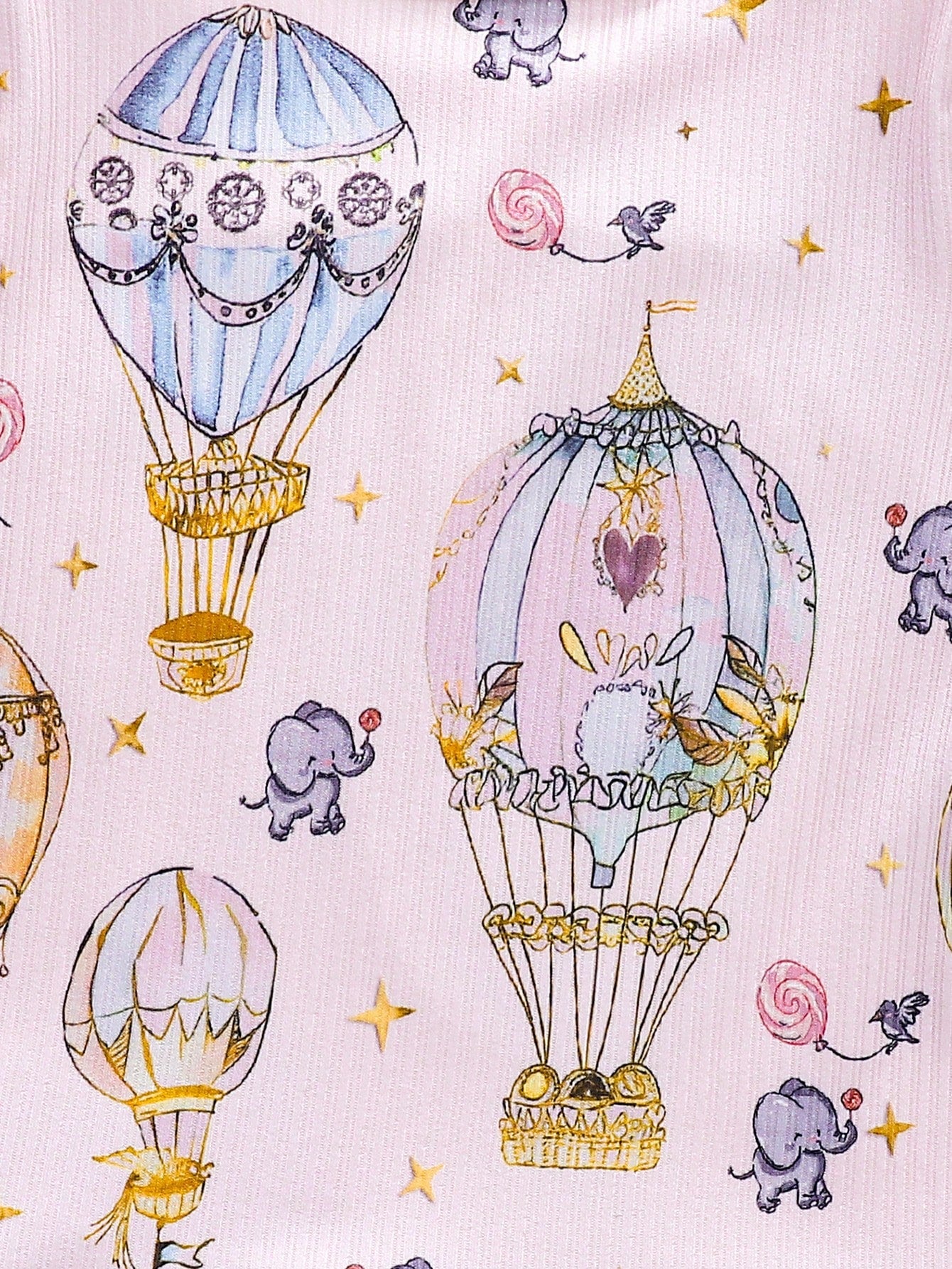 Playful Pals Baby Girls Cute Whimsical Hot Air Balloon & Elephant Print Long Sleeve Top And Pants Set, Cozy And Comfortable, Perfect For Everyday Casual Wear