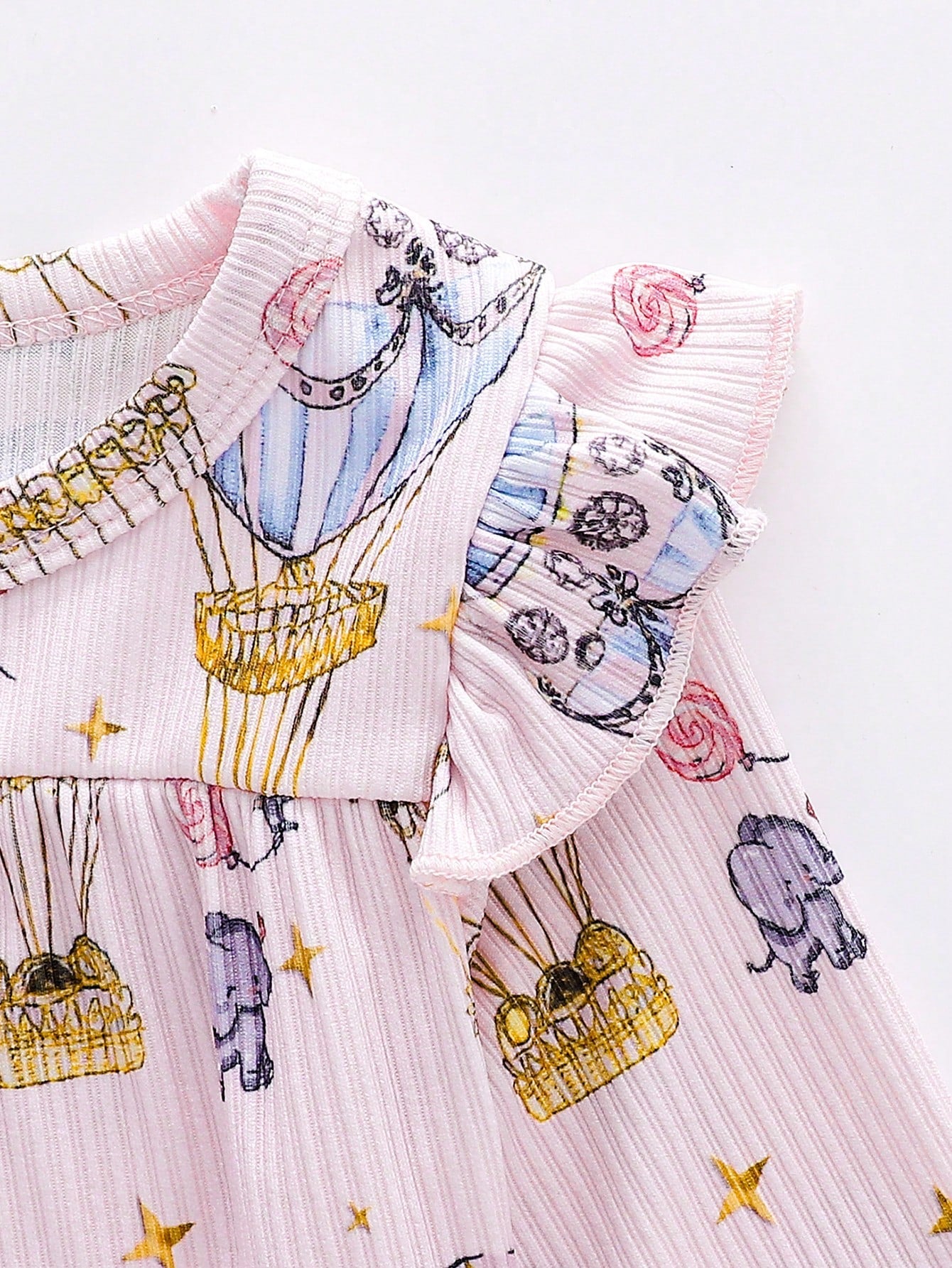Playful Pals Baby Girls Cute Whimsical Hot Air Balloon & Elephant Print Long Sleeve Top And Pants Set, Cozy And Comfortable, Perfect For Everyday Casual Wear
