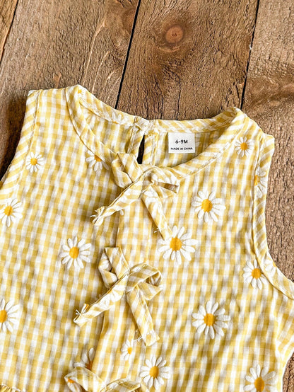 Playful Pals Summer Soft Squishy Fabric 2026 Spring/Summer New Fashion Vacation Travel Essential Girls Summer Wear 26 Spring/Summer New Fashion Baby Girls Summer Yellow Plaid Daisy Sweet Casual
