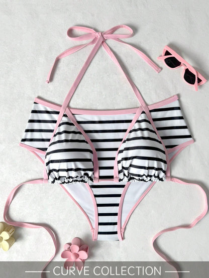 Plus Size 2pcs Plaid Sexy Elegant Casual Vacation Beach Night Date Bikini Set For Women Summer