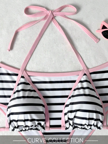 Plus Size 2pcs Plaid Sexy Elegant Casual Vacation Beach Night Date Bikini Set For Women Summer