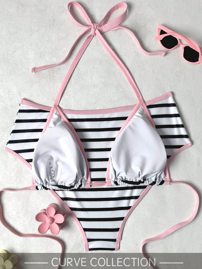 Plus Size 2pcs Plaid Sexy Elegant Casual Vacation Beach Night Date Bikini Set For Women Summer