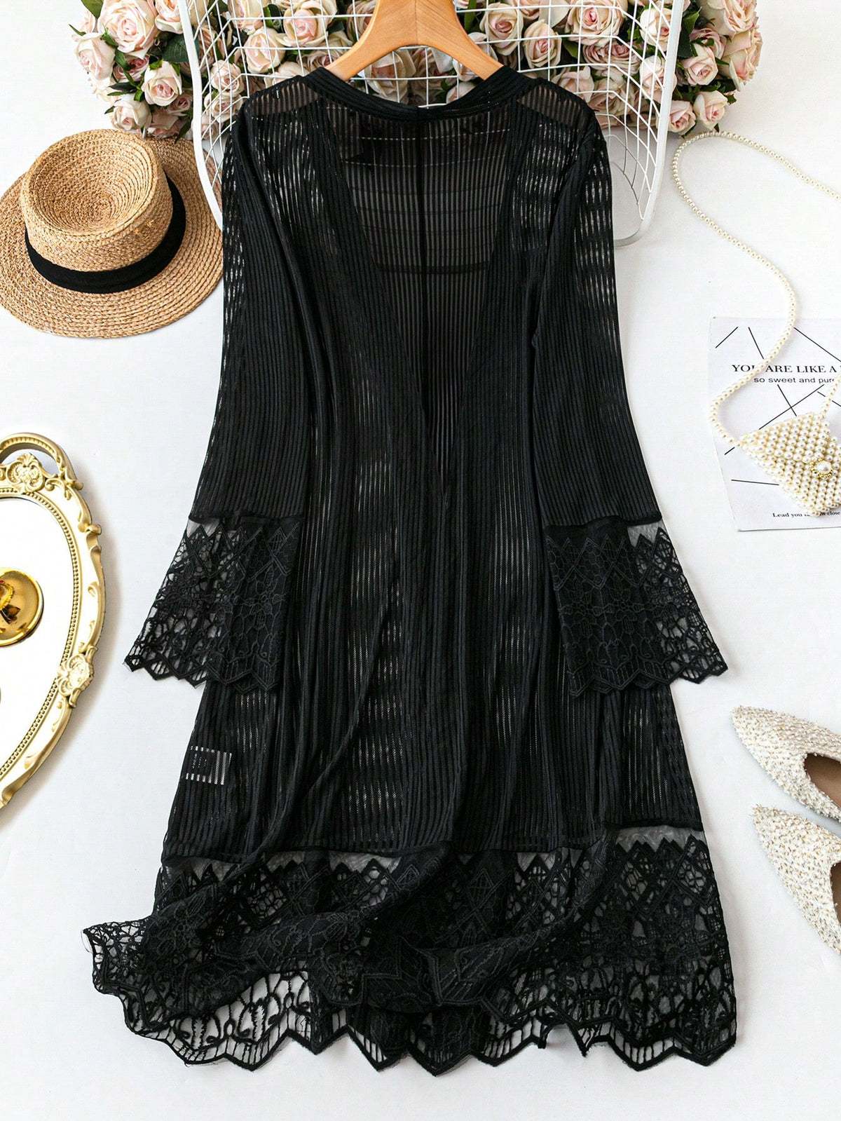 Plus Size Elegant Lace Patchwork Long Sleeve Jacket Fall Winter Cloth For Women
