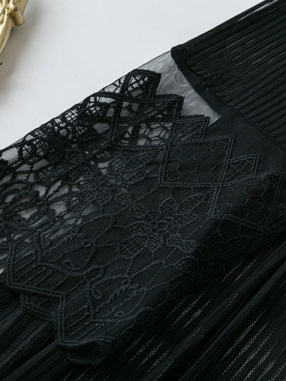 Plus Size Elegant Lace Patchwork Long Sleeve Jacket Fall Winter Cloth For Women