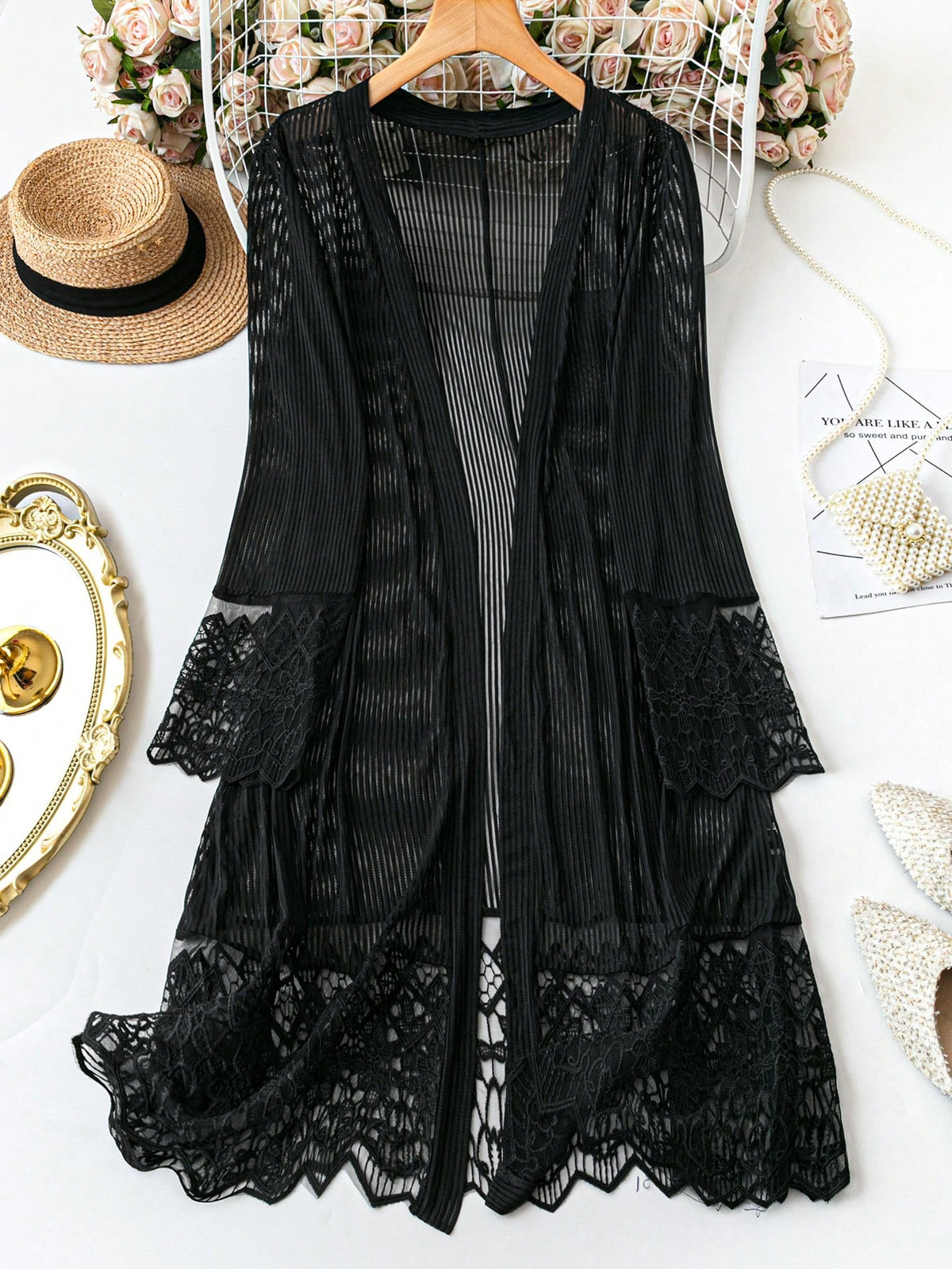 Plus Size Elegant Lace Patchwork Long Sleeve Jacket Fall Winter Cloth For Women