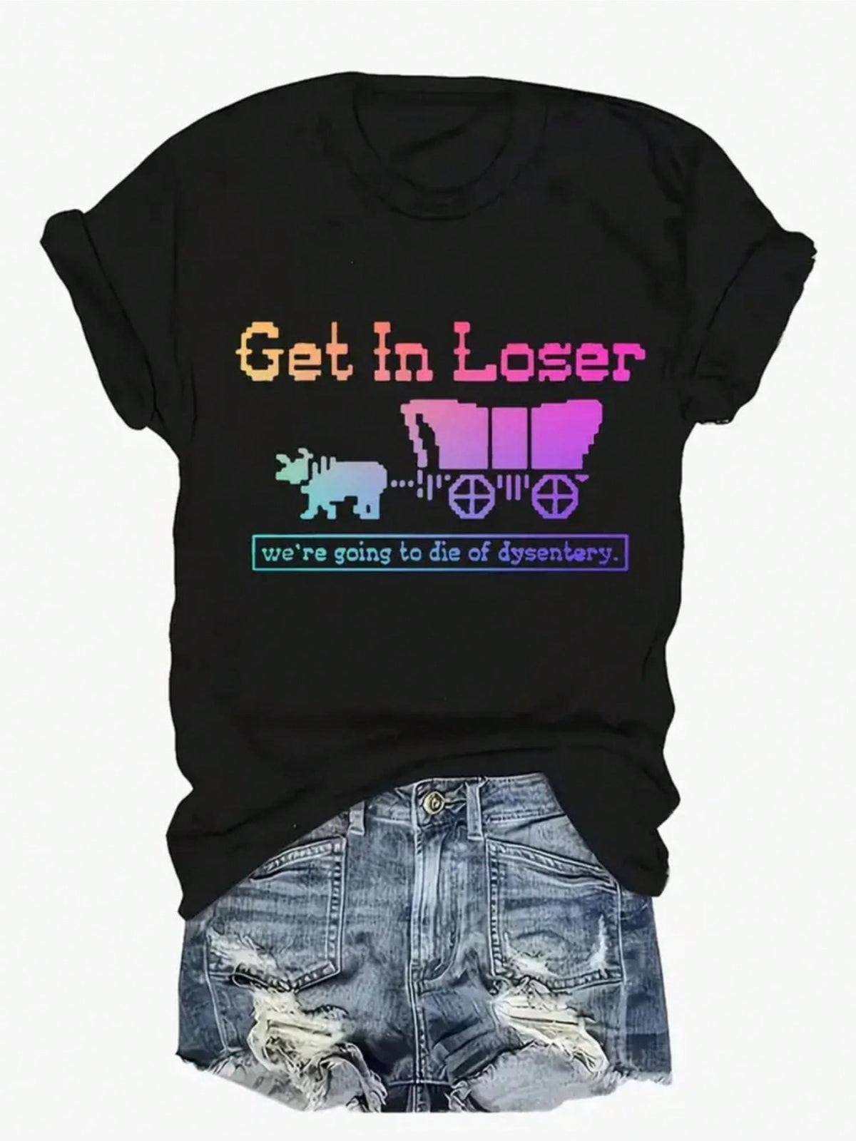 Plus Size Funny Graphic T-Shirt "Get In Loser" Funny Graphic T-Shirt Crew Neck, Short Sleeve- Perfect For Casual Attire Women Size L-3XL 4XL 5XL
