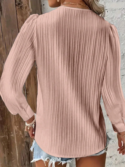 Plus Size Plain Lace Trim Long Sleeve Casual Blouse Fall Cloth For Women