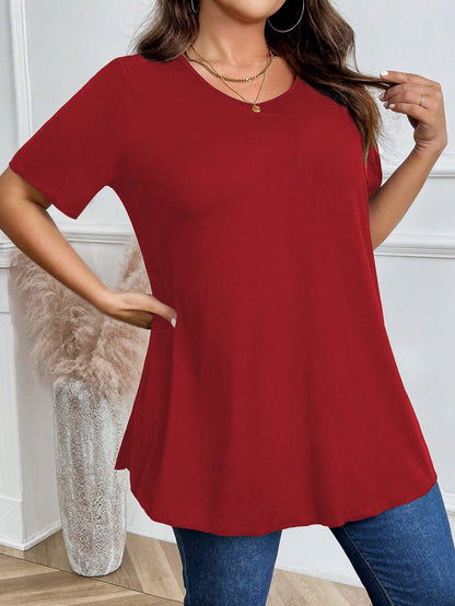 Plus Size Women's Plain Round Neck T-Shirt, Simple Fashionable Casual For Everyday Wear