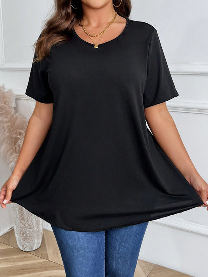 Plus Size Women's Plain Round Neck T-Shirt, Simple Fashionable Casual For Everyday Wear