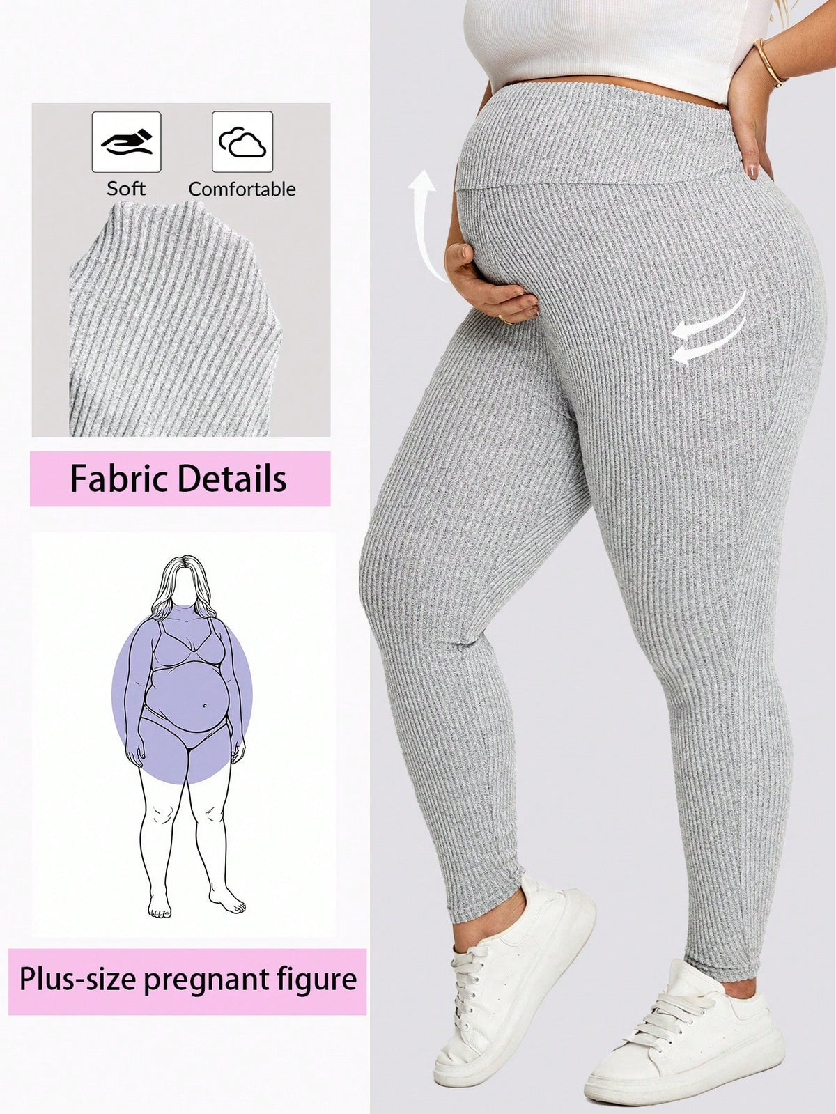 Plussiva Plus Size Women Pregnant Solid Color Adjustable Waist Tight Casual Pants