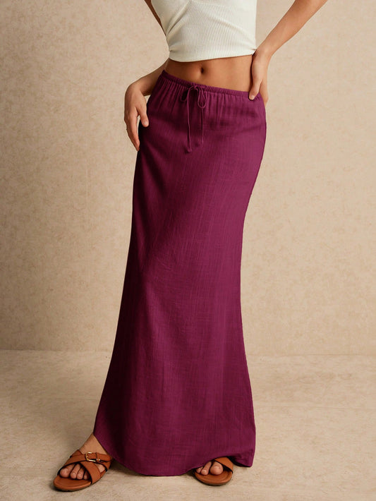 Poéselle Women's Skirt, Floor Length Maxi Skirt, Tie At Waist, Cute Skirt, Low Waist Skirt Long Summer Skirt Women's Maxi Skirt Maroon Skirt Burgundy Skirt