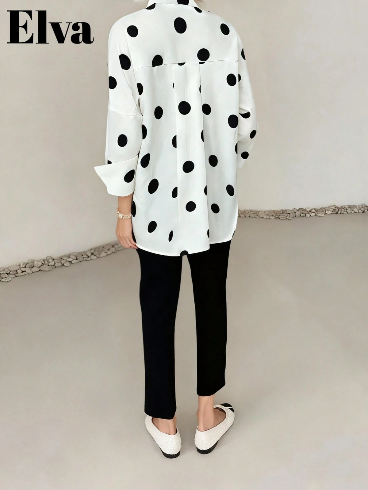 Polka Dot Retro Luxurious Style Long Sleeve Loose Fit Shirt, Suitable For Women's Office Wear, Work Tops, Autumn Womenswear, Back To School Season, Back To School Party, Boyfriend Style Teacher's, Bus