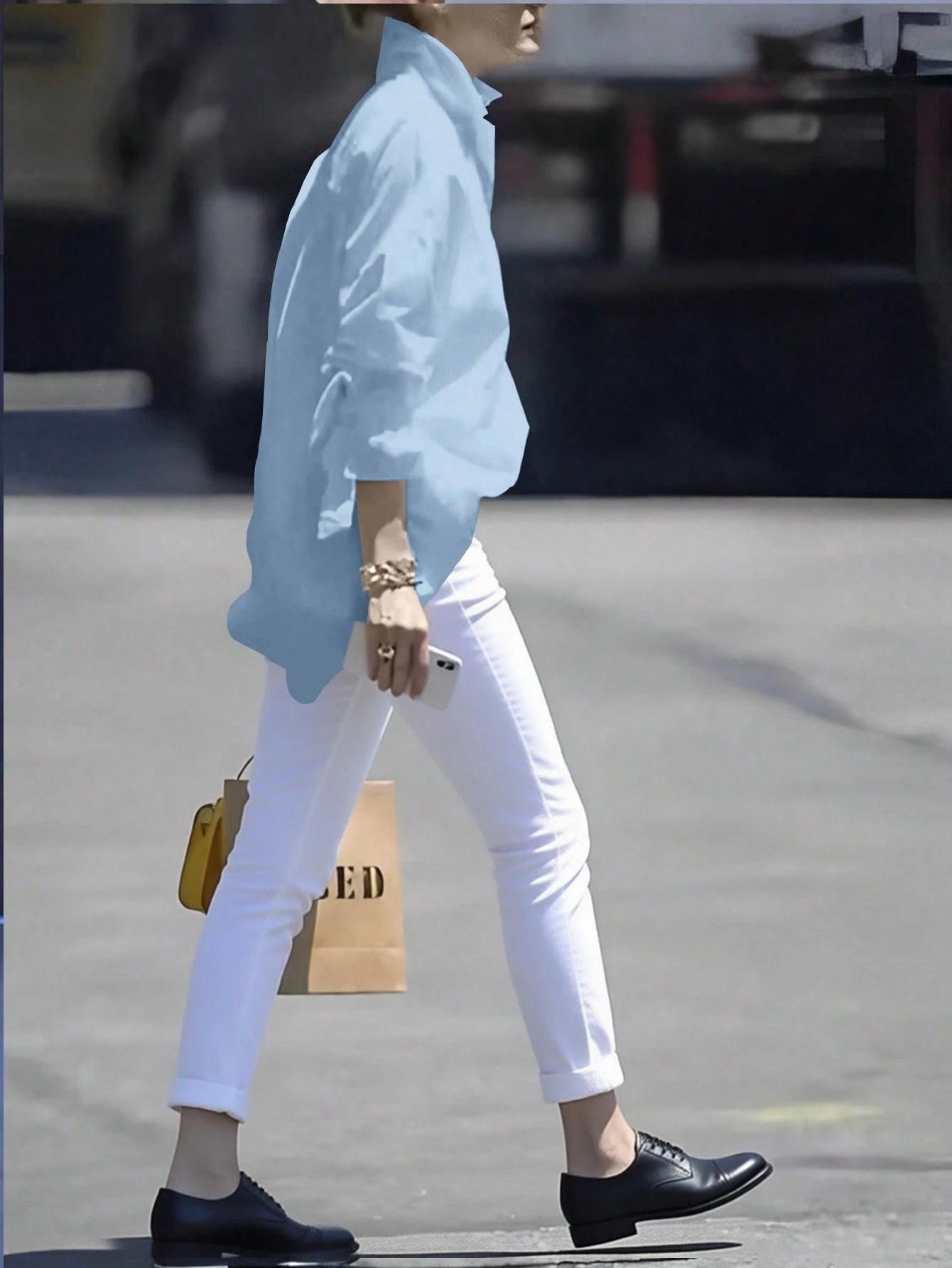 Polo Collar Plain Color Casual Commute Shirt, Simple Elegant Style, Versatile, Clean And Slimming Fit, Suitable For Spring/Summer/Autumn White