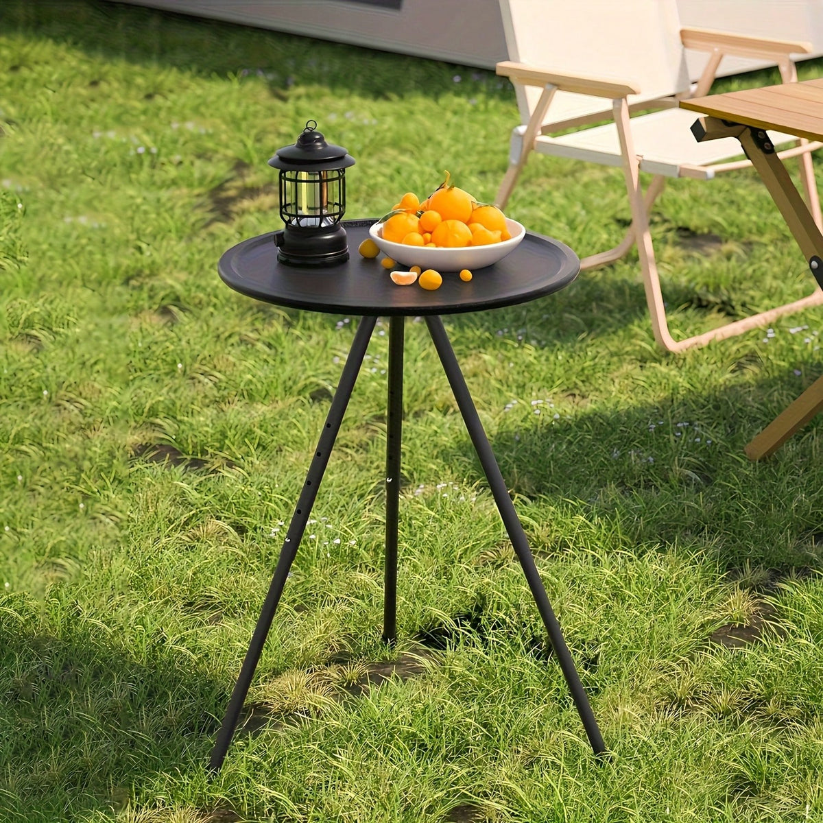 Portable Adjustable Height Camping Table, Aluminum Alloy Folding Round Dining Table, Detachable Leg Frame, Portable Design, Suitable For Outdoor Picnics, Beaches, Backyard Parties, Classic Tripod Stur