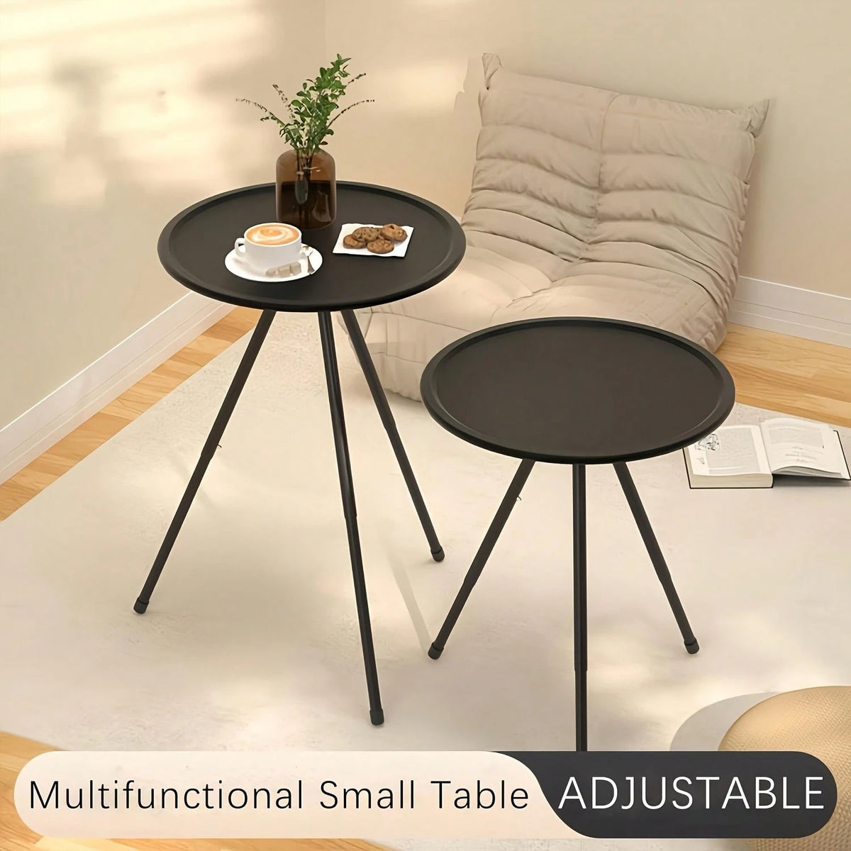 Portable Adjustable Height Camping Table, Aluminum Alloy Folding Round Dining Table, Detachable Leg Frame, Portable Design, Suitable For Outdoor Picnics, Beaches, Backyard Parties, Classic Tripod Stur